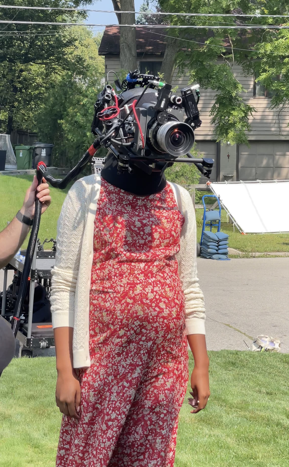 Head-mounted POV rig worn on location